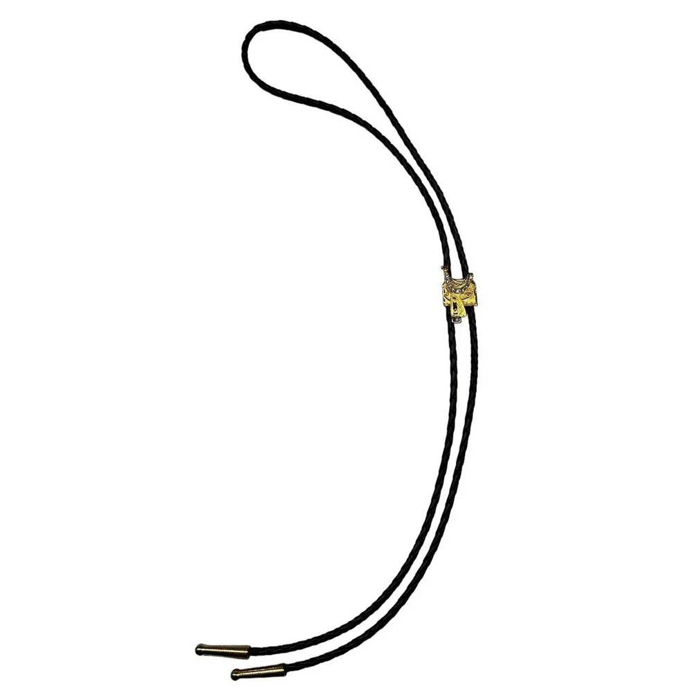 GOLD HORSE SADDLE WITH RHINESTONE RODEO‎ COWBOY BOLOTIE WESTERN BOLO TIE